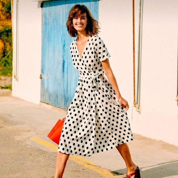 Sezane Dresses & Skirts - Sezane Marielle Wrap Dress Black Dots Ecru Size 36